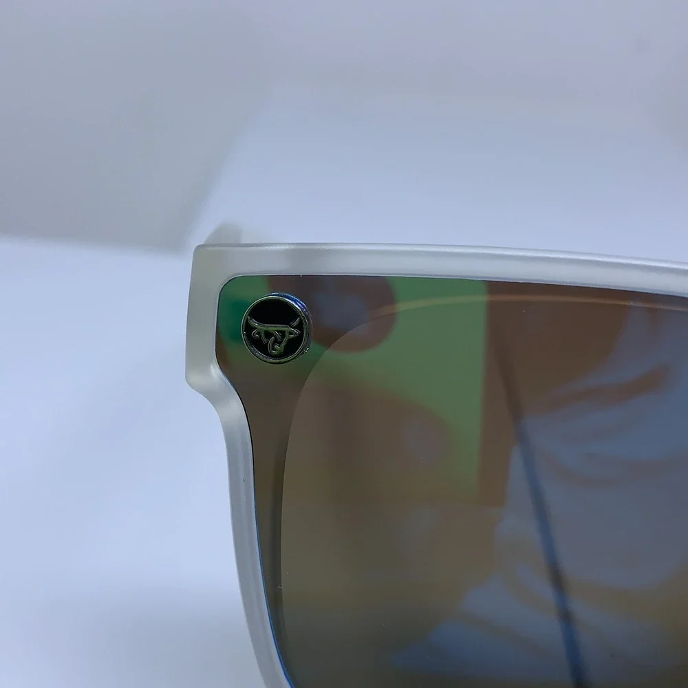 Lost Calf Adult Unisex White Frame Blue Polarized Shield Opal Sunglasses New